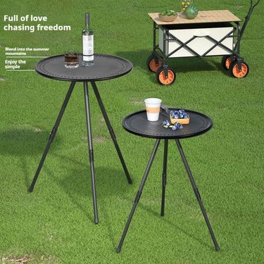 Outdoor small round table folding portable and adjustable, lightweight fishing home table, camping equipment_voghion.com