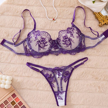 Women’s Clothing Flower Embroidery Hollow Mesh Sexy Comfortable Simple And Elegant Underwear Set_voghion.com