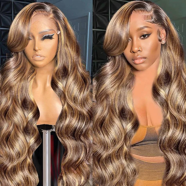 427 Highlight Colored Ombre Blonde Body Wave Wig Human Hair Brazilian 13x6 HD Transparent Lace Frontal Wig For Women_voghion.com