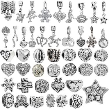 Luxury Silver Diamond Pendant Alloy Snowflake Key Beaded Bracelet Accessories DIY Jewelry Findings & Components_voghion.com