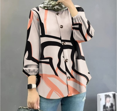 Women's Clothing Women's tops 2023 women's muslim floral shirt robe fashion puff sleeve blouse_voghion.com