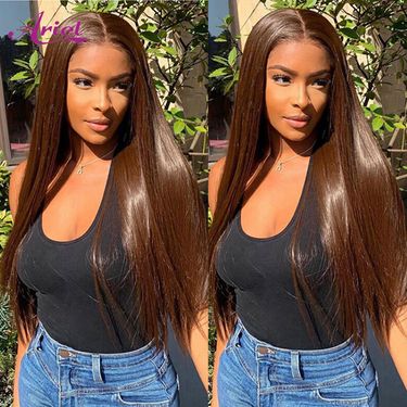 hot selling HD 13x6 Glueless Chocolate Brown Colore Front Human Hair Wigs For Women 30 Inch Transparent Lace Frontal Wig Pre_voghion.com
