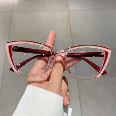 Ins Personalized Splicing Color Trend Versatile Anti Blue Mirror Hot Selling Dazzling Cat Eye Flat Light Eyeglass Frame_voghion.com