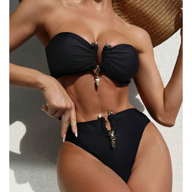 IG Celebrity Style Metal Decoration Starfish Shell Bikini Sexy Bikini Women's Swimsuit_voghion.com