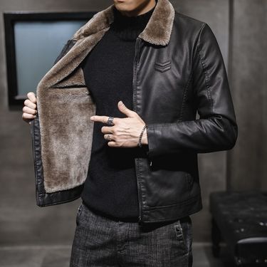 2024New Menswear New Leather Jacket With Flip Collar For Middle-Aged Elderly Men's Clothing, Plush And Thick Trendy Fur Top10%_voghion.com
