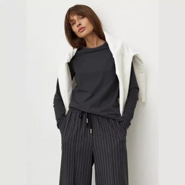 Cotton women's spring autumn fashion, versatile for rest and commuting, round neck loose long sleeved T-shirt_voghion.com