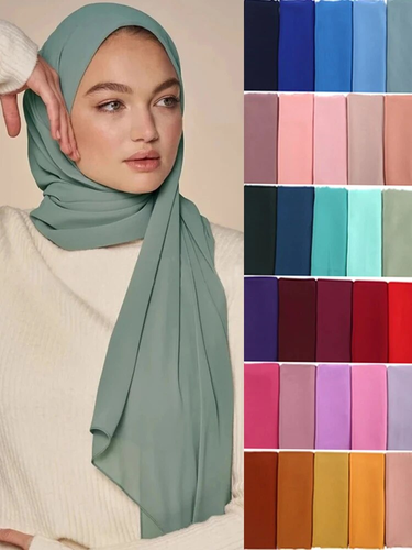 72*175cm Muslim Chiffon Hijab Scarf Shawls Women Solid Color Head Wraps Islamic Hijabs Scarves Ladies Foulard Femme muslim veil_voghion.com