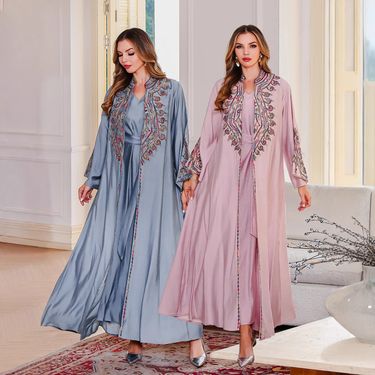 New Muslim Embroidered Robe Clothing Abaya Light Luxury Evening Two-Piece Set Dress_voghion.com