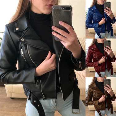 Women's PU Motorcycle Wear Slim Slim Winter Leather Jacket_voghion.com