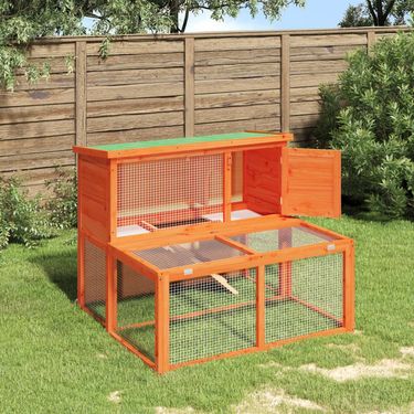 Rabbit Hutch Brown 40.2"x35.4"x33.3" Solid Wood Pine_voghion.com