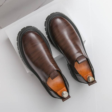 New Fashion Retro Martin Boots Men's Thick Sole Lace-up Business Leather Men's Boots Round Toe Thick Sole High Top Leather Boots Chelsea Short Boots_voghion.com