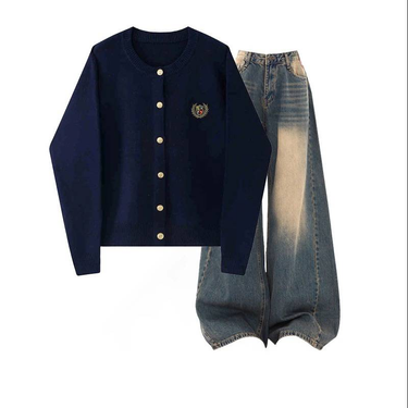 Women's Clothing Autumn And Winter Suits Wear Knitted Cardigan Tops Slim Jeans Two Piece Suit_voghion.com