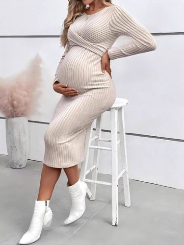 K Maternity Dress With Long Sleeves, Elegant Knot, Slim-fitting Maternity Outfit; One-piece Dress._voghion.com