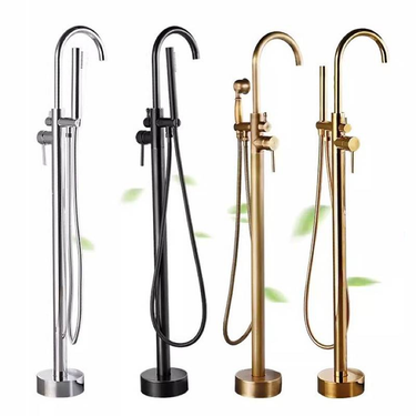 Premium Copper Freestanding Bathtub Faucet Set With Wall-Mounted Shower, Dual Function, Chrome Finish – Modern Bathroom Upgrade"_voghion.com
