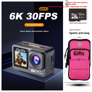 6K Anti-shake And Waterproof Dual-screen Sports Camera, Sports Vlog Shooting WiFi Remote Control, Ree 32G Card + Arm Bag, A Must For Sports Experts_voghion.com