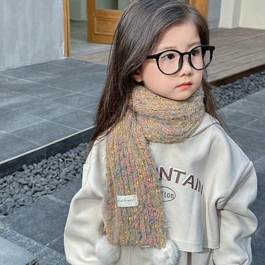 Male and female baby's stylish colorful dot ball versatile small fresh candy color knitted yarn children's scarf_voghion.com
