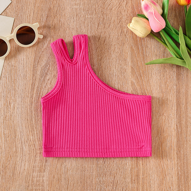 Mother&Kids Children's summer vest for girls oblique shoulder irregular halter top for girls_voghion.com