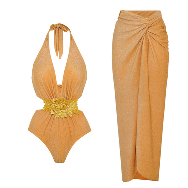 Women's Clothing Golden glossy one-piece swimsuit suit_voghion.com