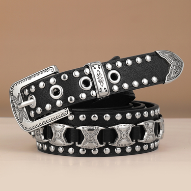 New European And American Punk Men's And Women's Belts, Fashionable Waistbands, Rivets, Metal Buckles, Spicy Girl Style, Cross-border Jeans, Trendy_voghion.com
