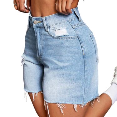 Women's Clothing Summer Street High Elastic High Waist Shorts Ripped Denim Shorts Women Super Hot_voghion.com