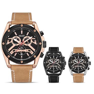 Men's Sport Chronograph Watch – 48mm Genuine Leather Strap With Luminous Hands & Date (Quartz Movement, Water-Resistant)_voghion.com