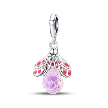 Pink Firefly Pendant Charm,Sterling Silver Charm Beads_voghion.com