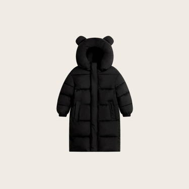 Warm Kids Winter Jacket With Hood - Long Cozy Polyester Padded Coat For Boys & Girls (100-150cm, Black)_voghion.com