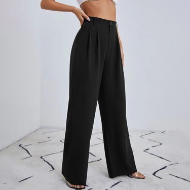 Ladies Clothes Solid Color Zipper Straight Leg Trousers Suit Pants_viptrois.com