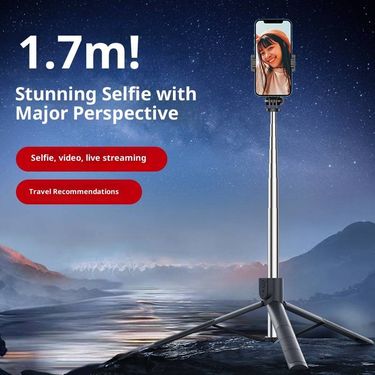 1.7M Selfie Stick Tripod With Bluetooth Remote & LED Lights - Foldable Alloy Stand For IPhone/Android, TikTok & Live Streaming_voghion.com
