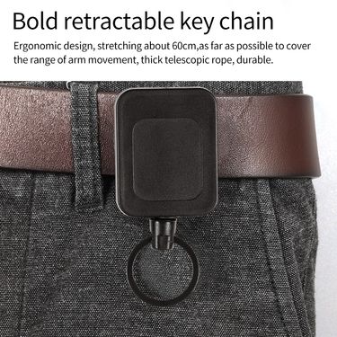 Men's Simple Anti Lost And Anti Theft Easy Pull Belt Back Clip Square Black Easy Pull Buckle Automatic Retractable Keychain_voghion.com