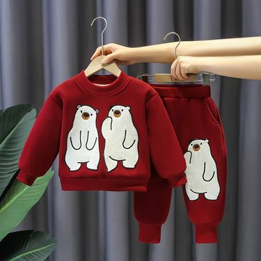Boys Handsome Middle and Young Children's Baby 2023 New Winter Fashion Plush Thickened Sweater Western Style Two Piece_voghion.com