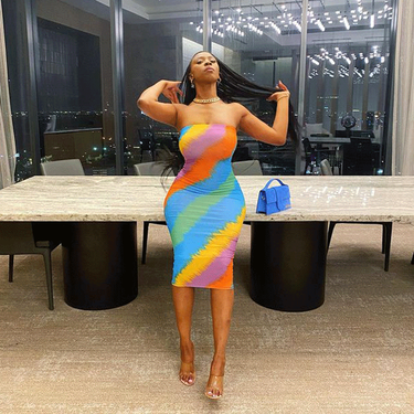 Women's strapless sexy slim mid-length dress_voghion.com