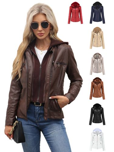 XS-6XL Women's Detachable Hood PU Jacket – Vintage Washed Leather Coat (Oversize & Two-Piece Set)_voghion.com