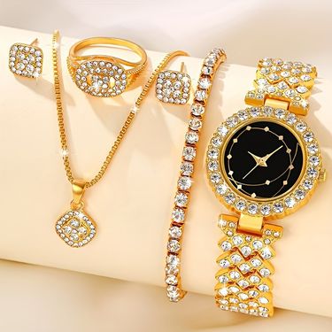Women's Watches Full Diamond Luxury Bracelet Watch Set Fashion Ladies Quartz Watch Exquisite Five Piece Set_voghion.com