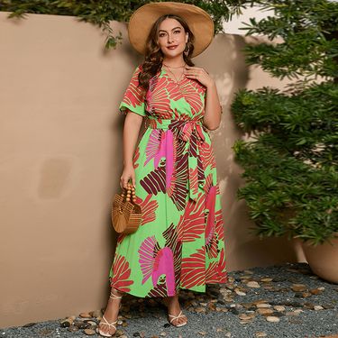 Women's large size dress elastic waist fat mm 200 pounds can wear floral long skirt XXXL_voghion.com