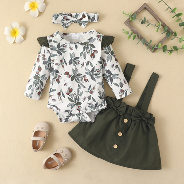 Mother & Kids autumn and winter baby strap skirt suit baby long-sleeved romper leaf bow strap skirt tide_voghion.com