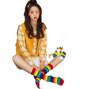 Wear rainbow with shark pants sports spring and autumn cotton with dad shoes striped socks women's mid tube trendy internet celebrity_voghion.com