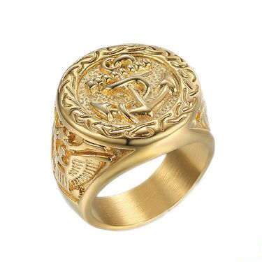 Ring Titanium steel/stainless steel color preserving gold plated US Navy anchor eagle men's ring_voghion.com