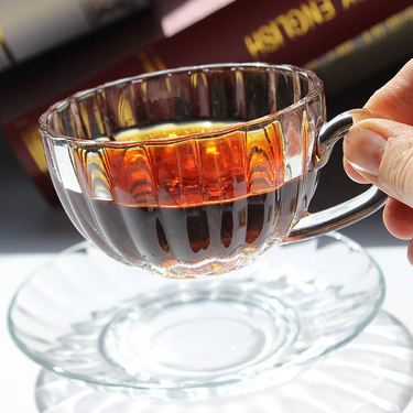 New ins style coffee cup retro pumpkin glass cup and saucer set_voghion.com