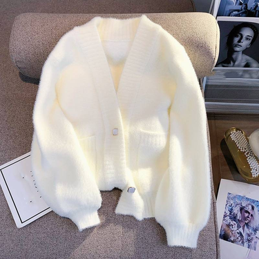 Women's Clothing mink knitted cardigan petite long sleeved stylish sweater _voghion.com