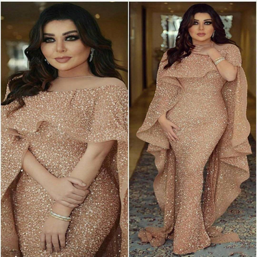 Glitter Sequin Evening Dress Long Mermaid Rose Gold Dubai Saudi Arabic Formal Dress Prom Party Gown Robe De Soiree_voghion.com