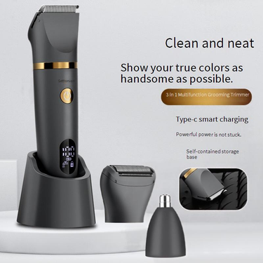 Men's Electric Hair Clipper & Shaver, 3-in-1 Waterproof Trimmer With Digital Display, Ceramic Blades, Cordless Rechargeable Grooming Kit For Beard,_voghion.com