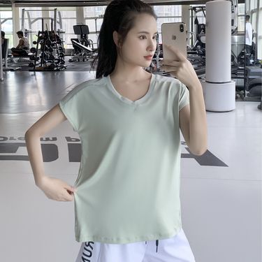 women clothing yoga long quick-drying T-shirt running training sports short-sleeved yoga top summer thin cover-up_voghion.com