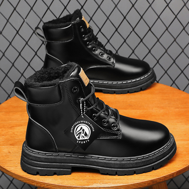 Winter Trendy Snow Fleece Lined Thickened Warm Men's Martin British Style High-Top Cotton Shoes Work Boots_voghion.com