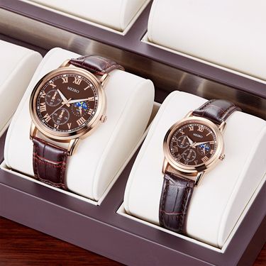 Couple Men's Women's Watch Three Eyes Sun Moon Star PU Belt Black Coffee Roman Quartz Watch Daily Birthday Anniversary Valentine's Day Gift_voghion.com