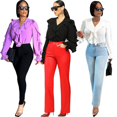 Popular solid color irregular lapel shirt tops exclusively _voghion.com