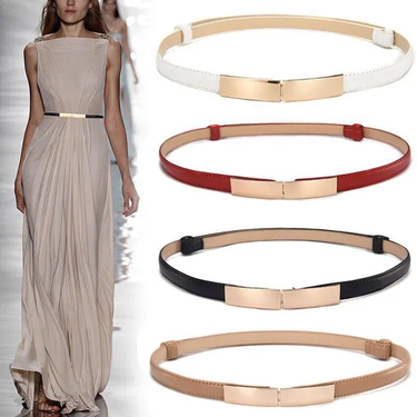 1Pc Adjustable Belt Women Leather Simple Versatile Fashion Thin Skinny Metal Buckle Waistband Accessories Dress Accessories_voghion.com
