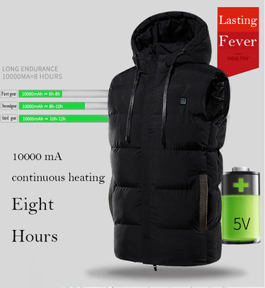 seven-zone heating vest autumn and winter warm jacket USB charging smart heating hooded cotton vest_voghion.com