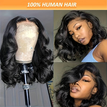 4*4 front lace human hair hood 100% human hair body curly bob short style easy to wear and easy to care for_voghion.com