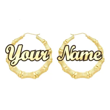 Customizable Name Bamboo Stylish Custom Hoop Words Statement Earrings C3 250703_voghion.com